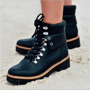 Indigo Rd Black and Tan Lace-Up Foldover Boot